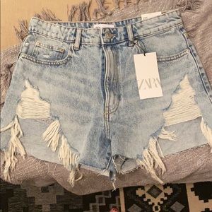 NWT Zara Frayed High Waisted Denim Shorts size 6